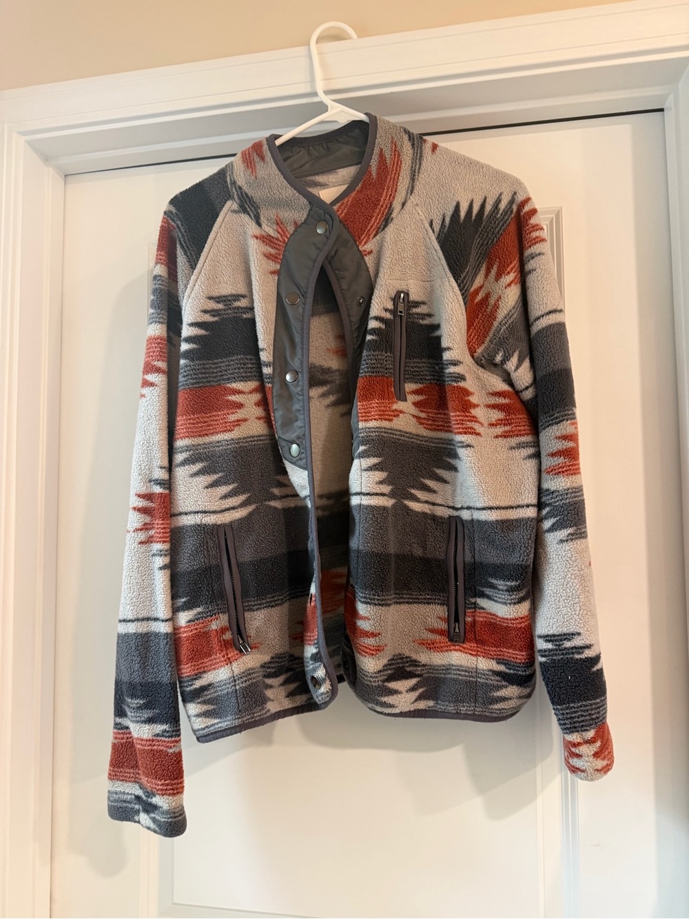 Thread&Supply Geometric Pattern Fleece Jacket - Gray & Rust